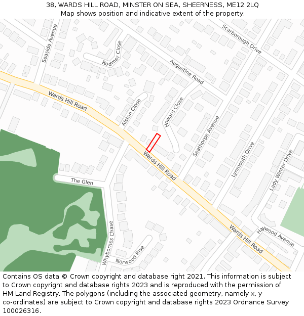 38, WARDS HILL ROAD, MINSTER ON SEA, SHEERNESS, ME12 2LQ: Location map and indicative extent of plot