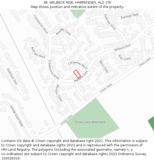 38, WELBECK RISE, HARPENDEN, AL5 1TA: Location map and indicative extent of plot