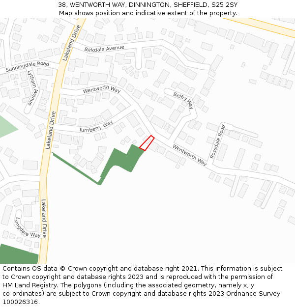 38, WENTWORTH WAY, DINNINGTON, SHEFFIELD, S25 2SY: Location map and indicative extent of plot