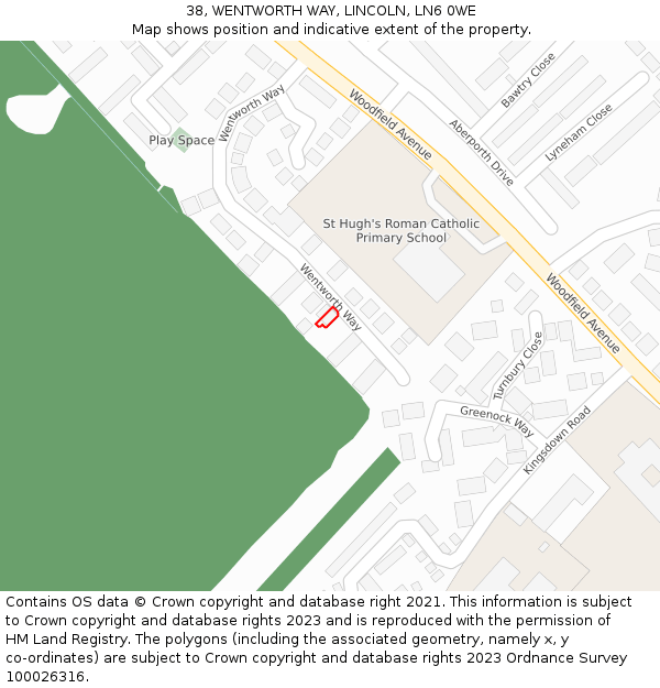 38, WENTWORTH WAY, LINCOLN, LN6 0WE: Location map and indicative extent of plot