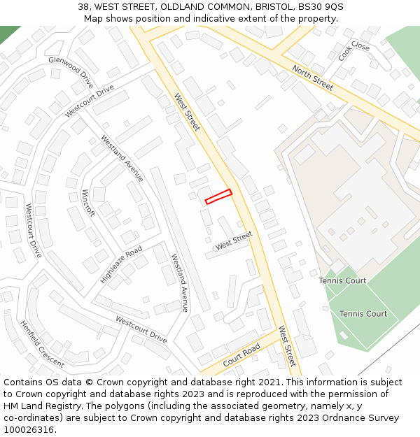 38, WEST STREET, OLDLAND COMMON, BRISTOL, BS30 9QS: Location map and indicative extent of plot