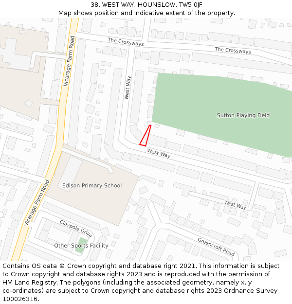 38, WEST WAY, HOUNSLOW, TW5 0JF: Location map and indicative extent of plot