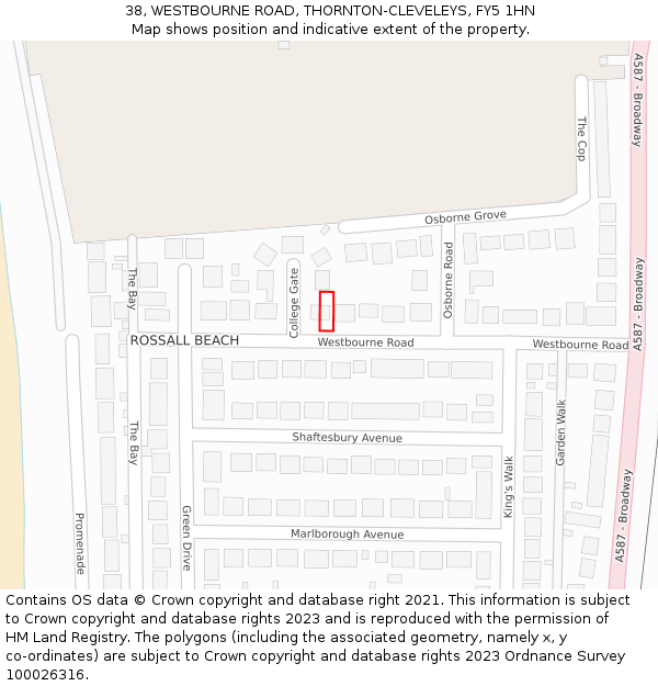 38, WESTBOURNE ROAD, THORNTON-CLEVELEYS, FY5 1HN: Location map and indicative extent of plot
