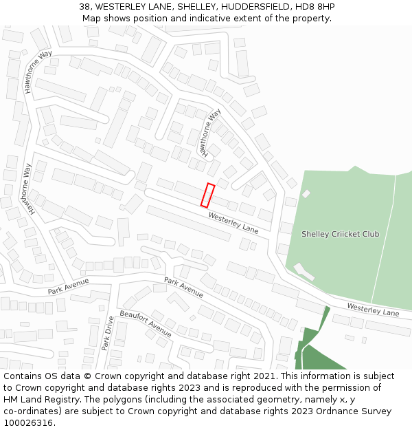 38, WESTERLEY LANE, SHELLEY, HUDDERSFIELD, HD8 8HP: Location map and indicative extent of plot