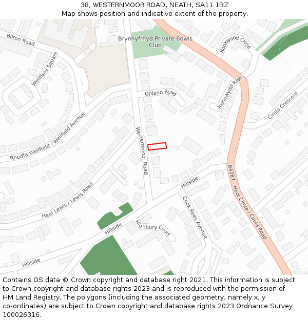 38, WESTERNMOOR ROAD, NEATH, SA11 1BZ: Location map and indicative extent of plot