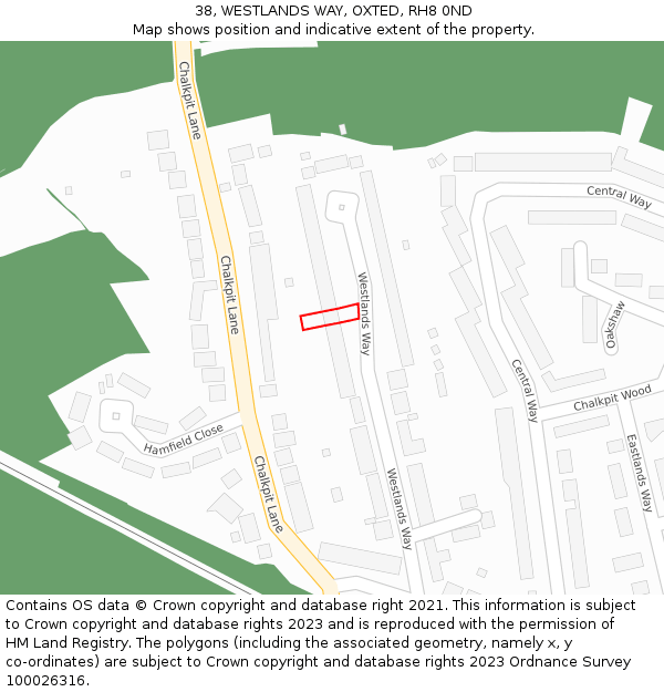 38, WESTLANDS WAY, OXTED, RH8 0ND: Location map and indicative extent of plot