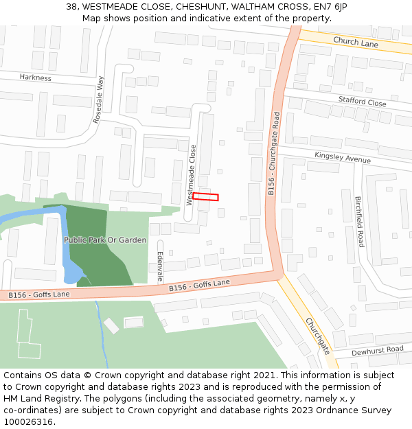 38, WESTMEADE CLOSE, CHESHUNT, WALTHAM CROSS, EN7 6JP: Location map and indicative extent of plot