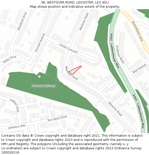 38, WESTOVER ROAD, LEICESTER, LE3 3DU: Location map and indicative extent of plot