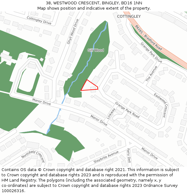 38, WESTWOOD CRESCENT, BINGLEY, BD16 1NN: Location map and indicative extent of plot