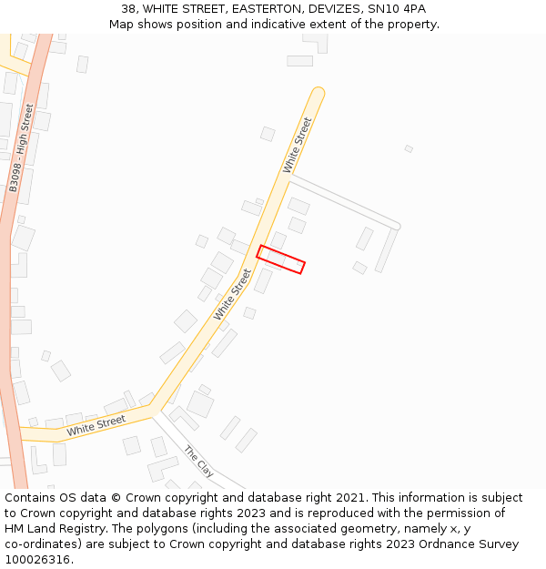 38, WHITE STREET, EASTERTON, DEVIZES, SN10 4PA: Location map and indicative extent of plot