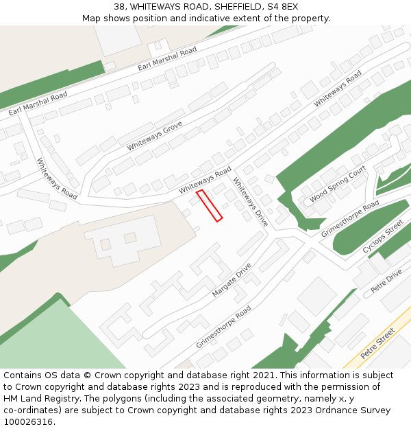 38, WHITEWAYS ROAD, SHEFFIELD, S4 8EX: Location map and indicative extent of plot