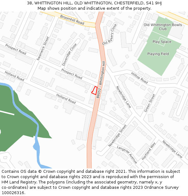 38, WHITTINGTON HILL, OLD WHITTINGTON, CHESTERFIELD, S41 9HJ: Location map and indicative extent of plot