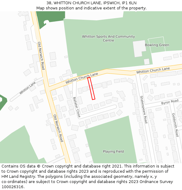 38, WHITTON CHURCH LANE, IPSWICH, IP1 6LN: Location map and indicative extent of plot
