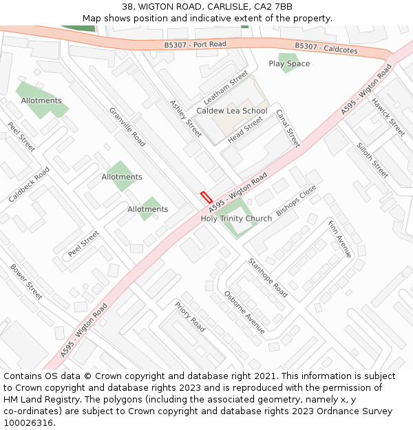 38, WIGTON ROAD, CARLISLE, CA2 7BB: Location map and indicative extent of plot