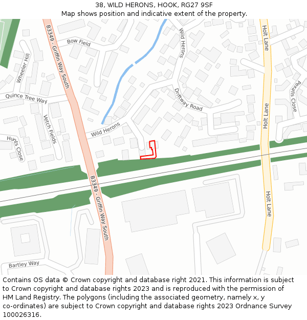 38, WILD HERONS, HOOK, RG27 9SF: Location map and indicative extent of plot