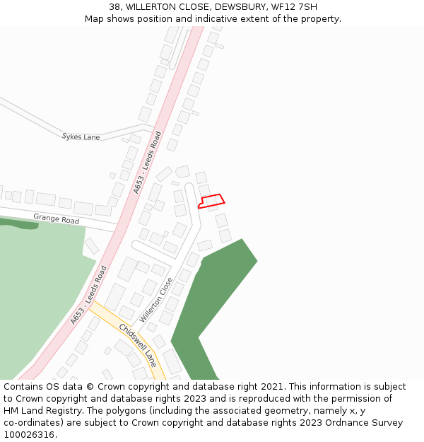 38, WILLERTON CLOSE, DEWSBURY, WF12 7SH: Location map and indicative extent of plot