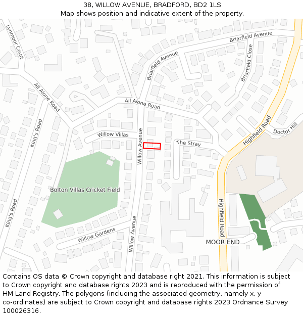 38, WILLOW AVENUE, BRADFORD, BD2 1LS: Location map and indicative extent of plot