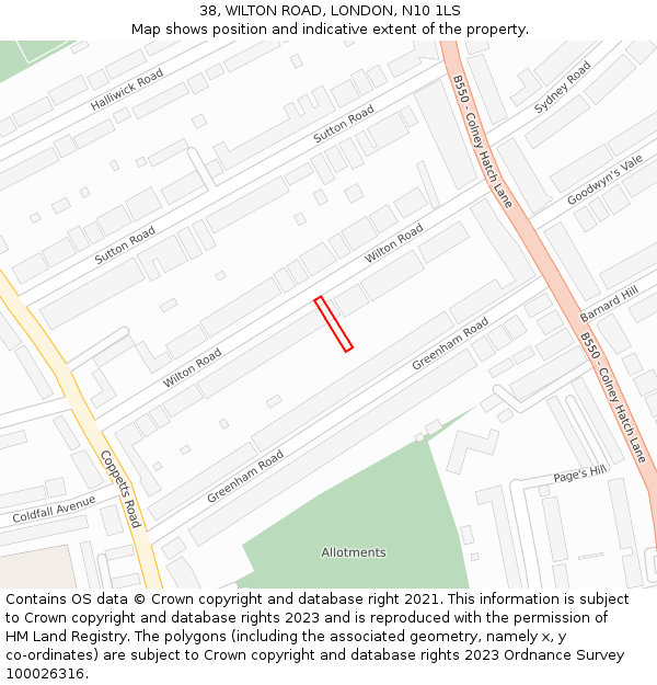 38, WILTON ROAD, LONDON, N10 1LS: Location map and indicative extent of plot