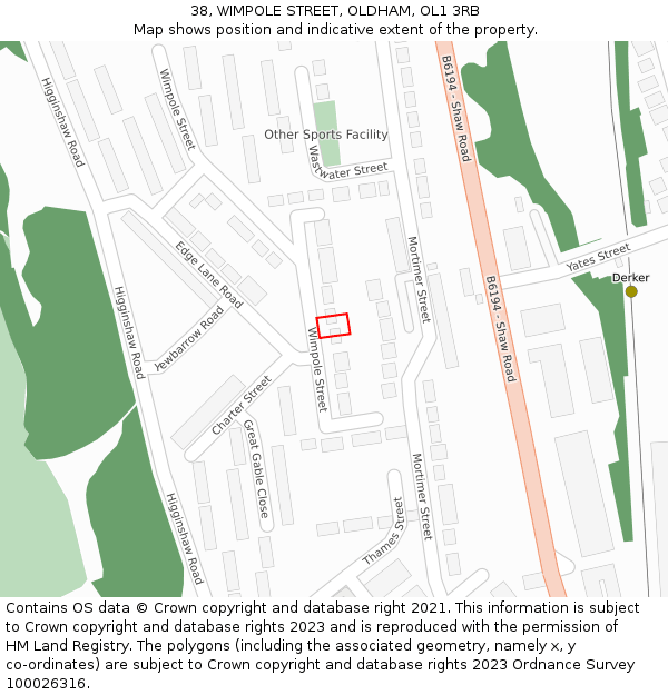 38, WIMPOLE STREET, OLDHAM, OL1 3RB: Location map and indicative extent of plot