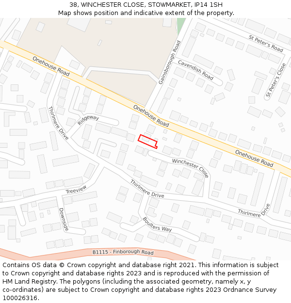 38, WINCHESTER CLOSE, STOWMARKET, IP14 1SH: Location map and indicative extent of plot