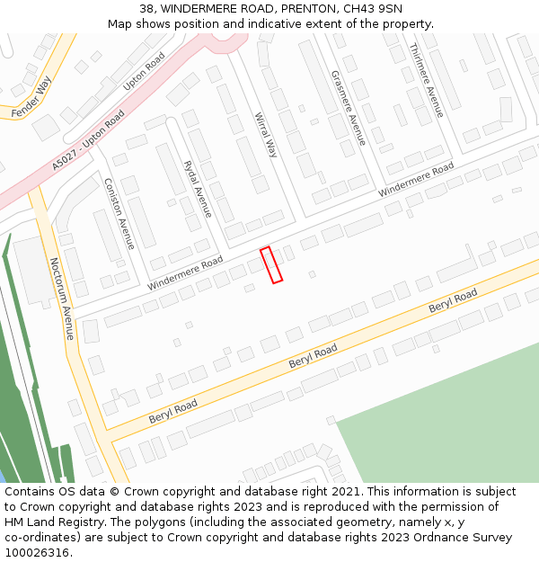 38, WINDERMERE ROAD, PRENTON, CH43 9SN: Location map and indicative extent of plot
