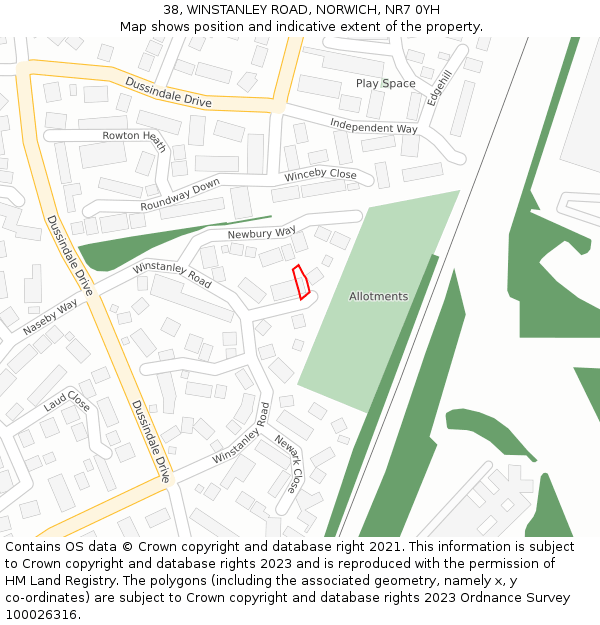 38, WINSTANLEY ROAD, NORWICH, NR7 0YH: Location map and indicative extent of plot