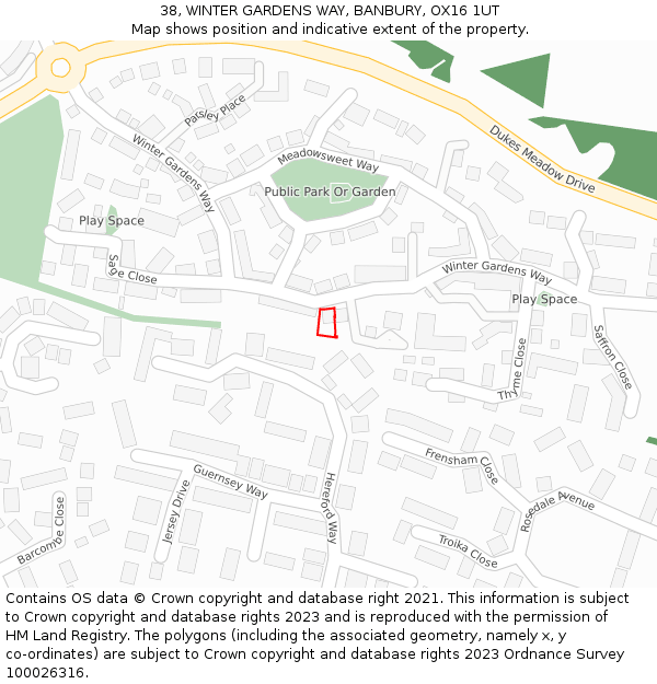38, WINTER GARDENS WAY, BANBURY, OX16 1UT: Location map and indicative extent of plot