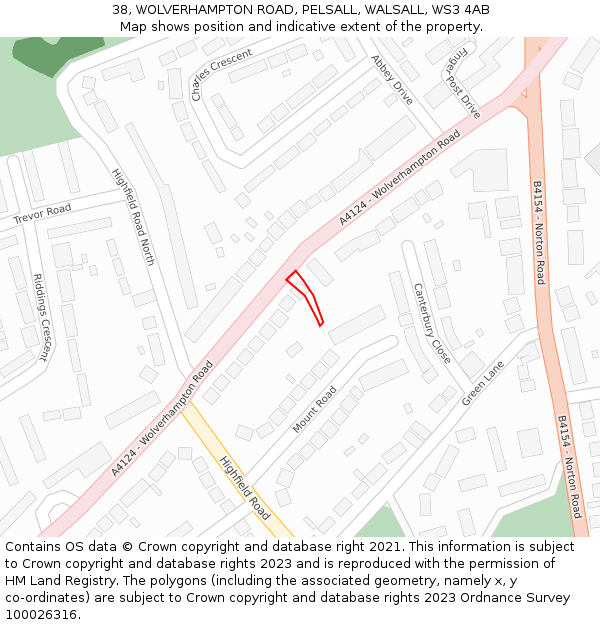 38, WOLVERHAMPTON ROAD, PELSALL, WALSALL, WS3 4AB: Location map and indicative extent of plot