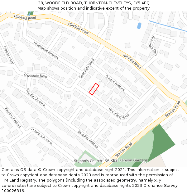 38, WOODFIELD ROAD, THORNTON-CLEVELEYS, FY5 4EQ: Location map and indicative extent of plot