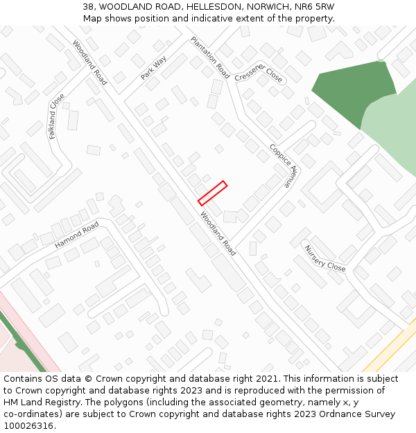 38, WOODLAND ROAD, HELLESDON, NORWICH, NR6 5RW: Location map and indicative extent of plot