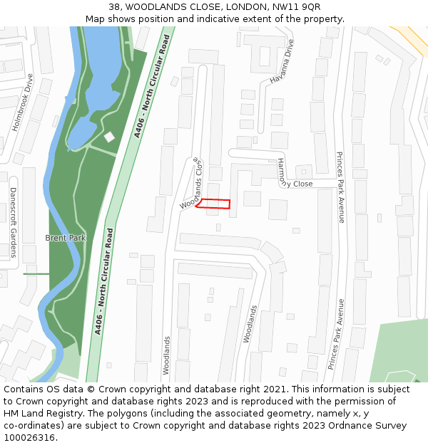 38, WOODLANDS CLOSE, LONDON, NW11 9QR: Location map and indicative extent of plot