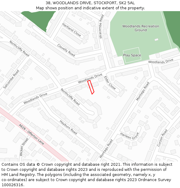 38, WOODLANDS DRIVE, STOCKPORT, SK2 5AL: Location map and indicative extent of plot