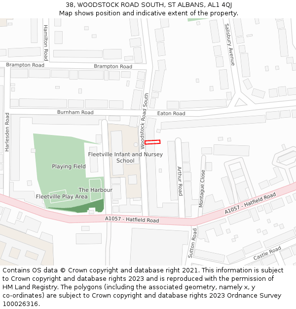 38, WOODSTOCK ROAD SOUTH, ST ALBANS, AL1 4QJ: Location map and indicative extent of plot
