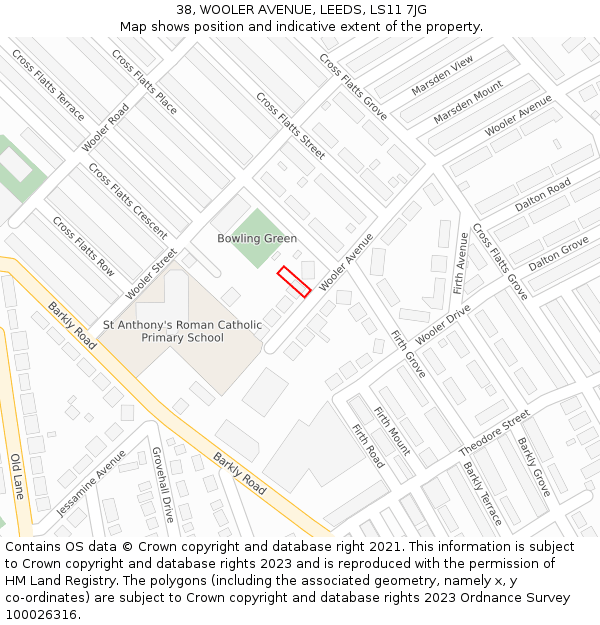 38, WOOLER AVENUE, LEEDS, LS11 7JG: Location map and indicative extent of plot