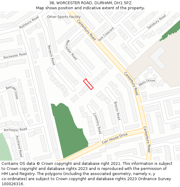 38, WORCESTER ROAD, DURHAM, DH1 5PZ: Location map and indicative extent of plot
