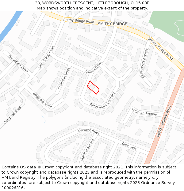 38, WORDSWORTH CRESCENT, LITTLEBOROUGH, OL15 0RB: Location map and indicative extent of plot