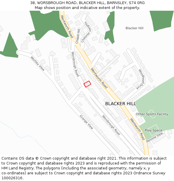 38, WORSBROUGH ROAD, BLACKER HILL, BARNSLEY, S74 0RG: Location map and indicative extent of plot