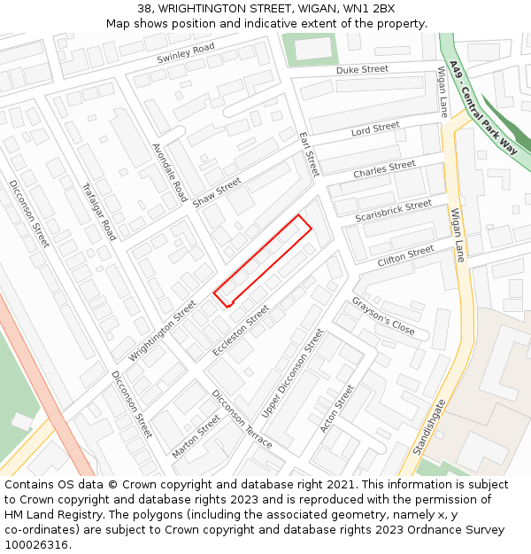 38, WRIGHTINGTON STREET, WIGAN, WN1 2BX: Location map and indicative extent of plot