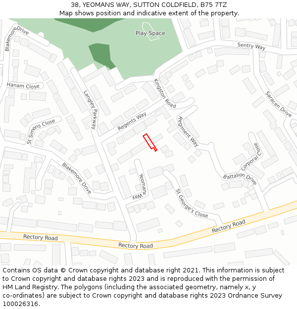 38, YEOMANS WAY, SUTTON COLDFIELD, B75 7TZ: Location map and indicative extent of plot