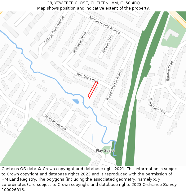 38, YEW TREE CLOSE, CHELTENHAM, GL50 4RQ: Location map and indicative extent of plot