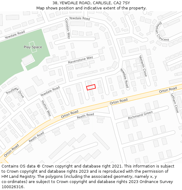 38, YEWDALE ROAD, CARLISLE, CA2 7SY: Location map and indicative extent of plot