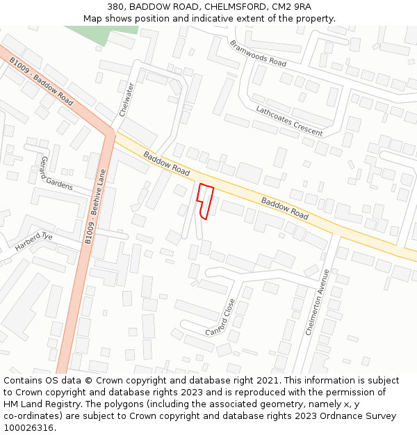 380, BADDOW ROAD, CHELMSFORD, CM2 9RA: Location map and indicative extent of plot