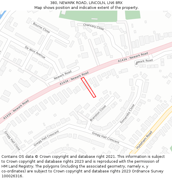380, NEWARK ROAD, LINCOLN, LN6 8RX: Location map and indicative extent of plot