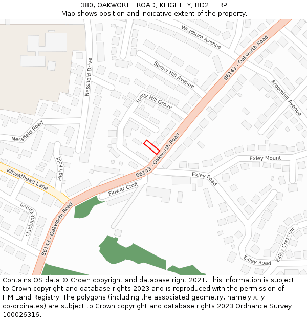 380, OAKWORTH ROAD, KEIGHLEY, BD21 1RP: Location map and indicative extent of plot