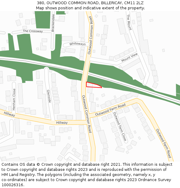 380, OUTWOOD COMMON ROAD, BILLERICAY, CM11 2LZ: Location map and indicative extent of plot