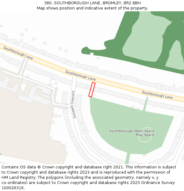 380, SOUTHBOROUGH LANE, BROMLEY, BR2 8BH: Location map and indicative extent of plot