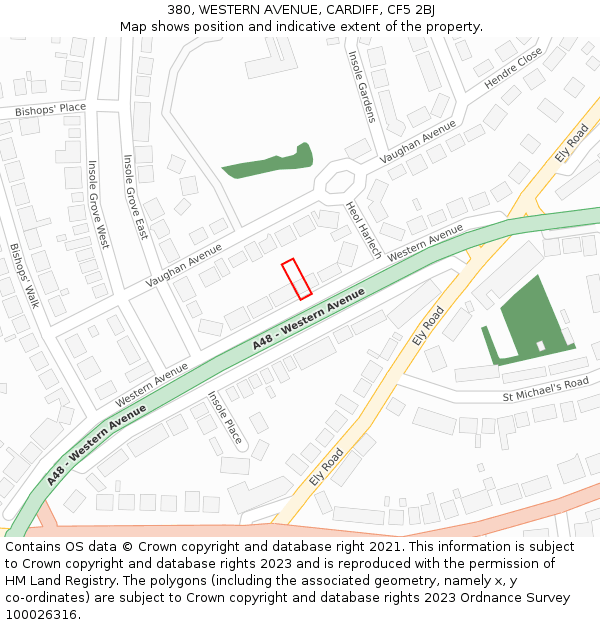 380, WESTERN AVENUE, CARDIFF, CF5 2BJ: Location map and indicative extent of plot