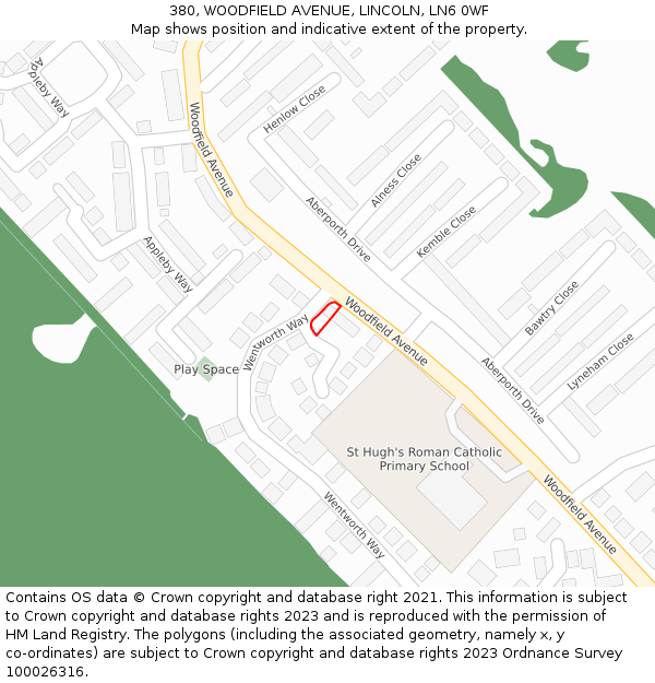 380, WOODFIELD AVENUE, LINCOLN, LN6 0WF: Location map and indicative extent of plot