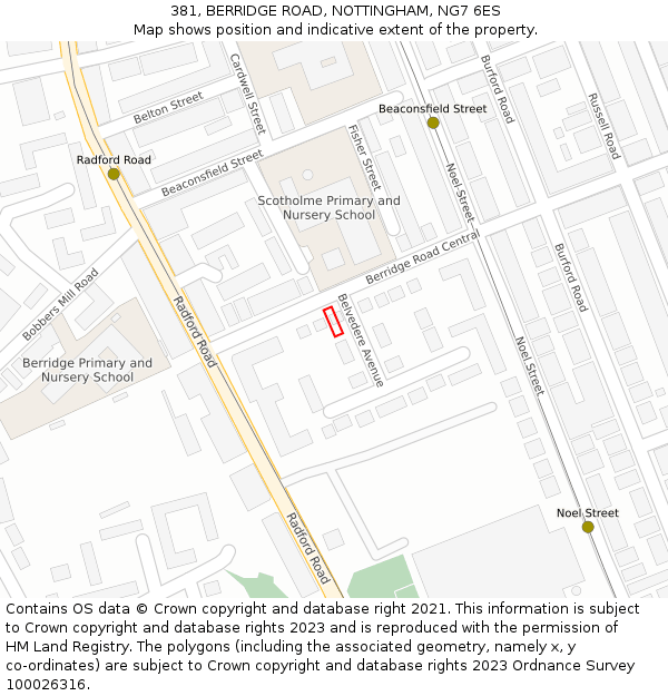 381, BERRIDGE ROAD, NOTTINGHAM, NG7 6ES: Location map and indicative extent of plot