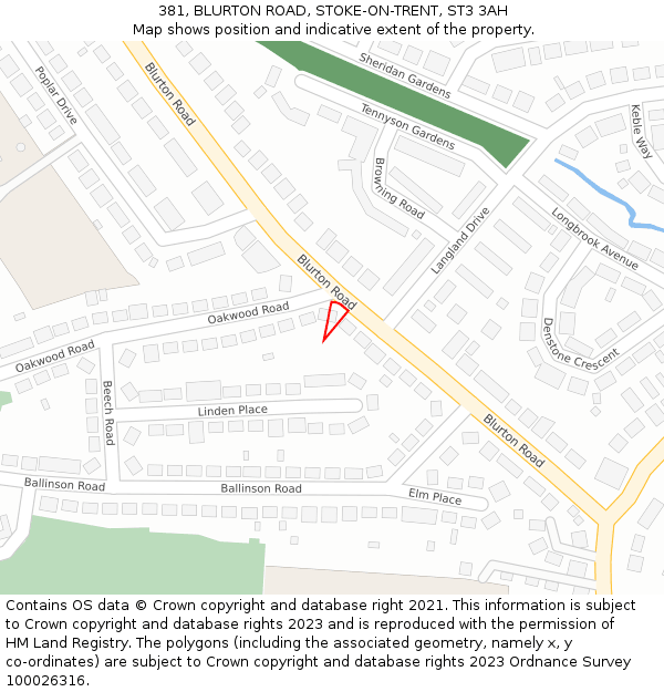 381, BLURTON ROAD, STOKE-ON-TRENT, ST3 3AH: Location map and indicative extent of plot
